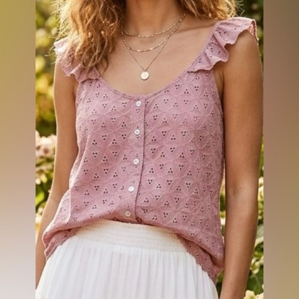 NWT PerSeption Concept Mauve Eyelet Button-Down Blouse